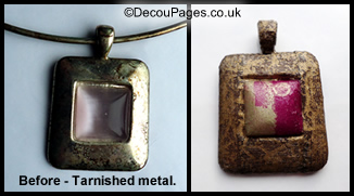 Resin pendant covered in Decopatch paper.